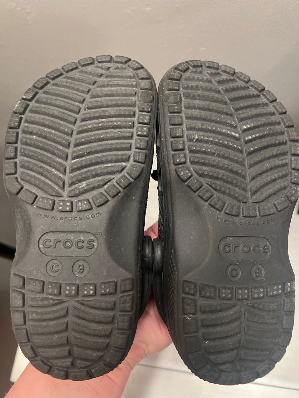 Crocs Classic Clog, toddler size 9c. Black with charms - Picture 7 of 8